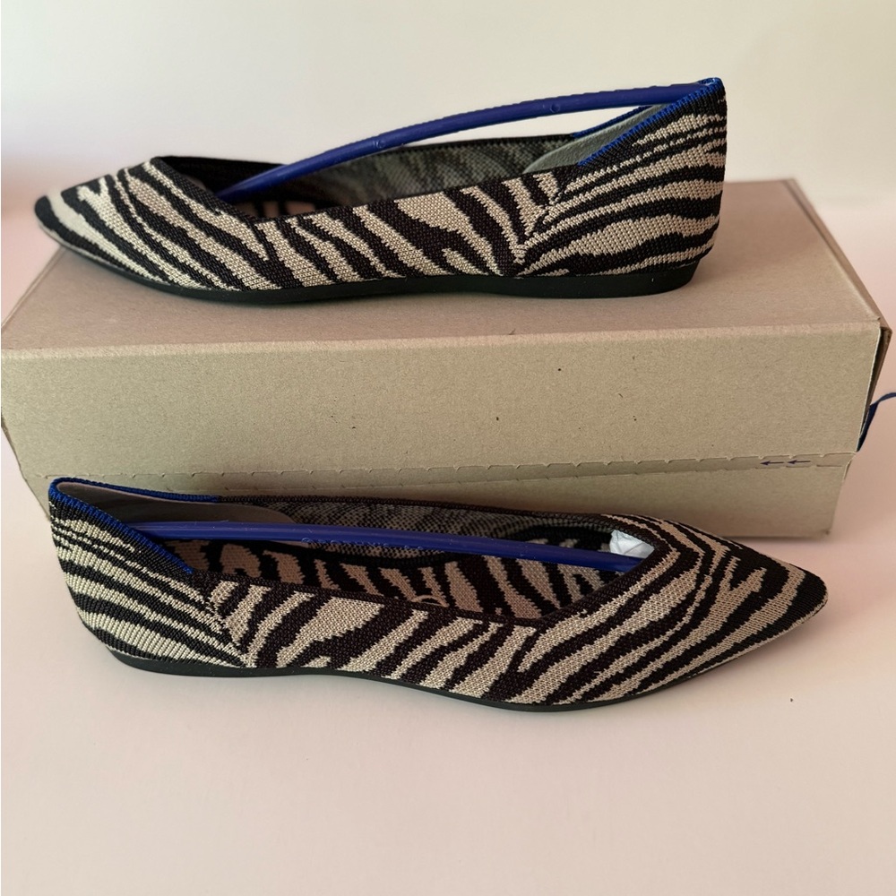 Rothy's Zebra-Print Pointed Toe Flats - Black & Cream New In Box Women’s 8